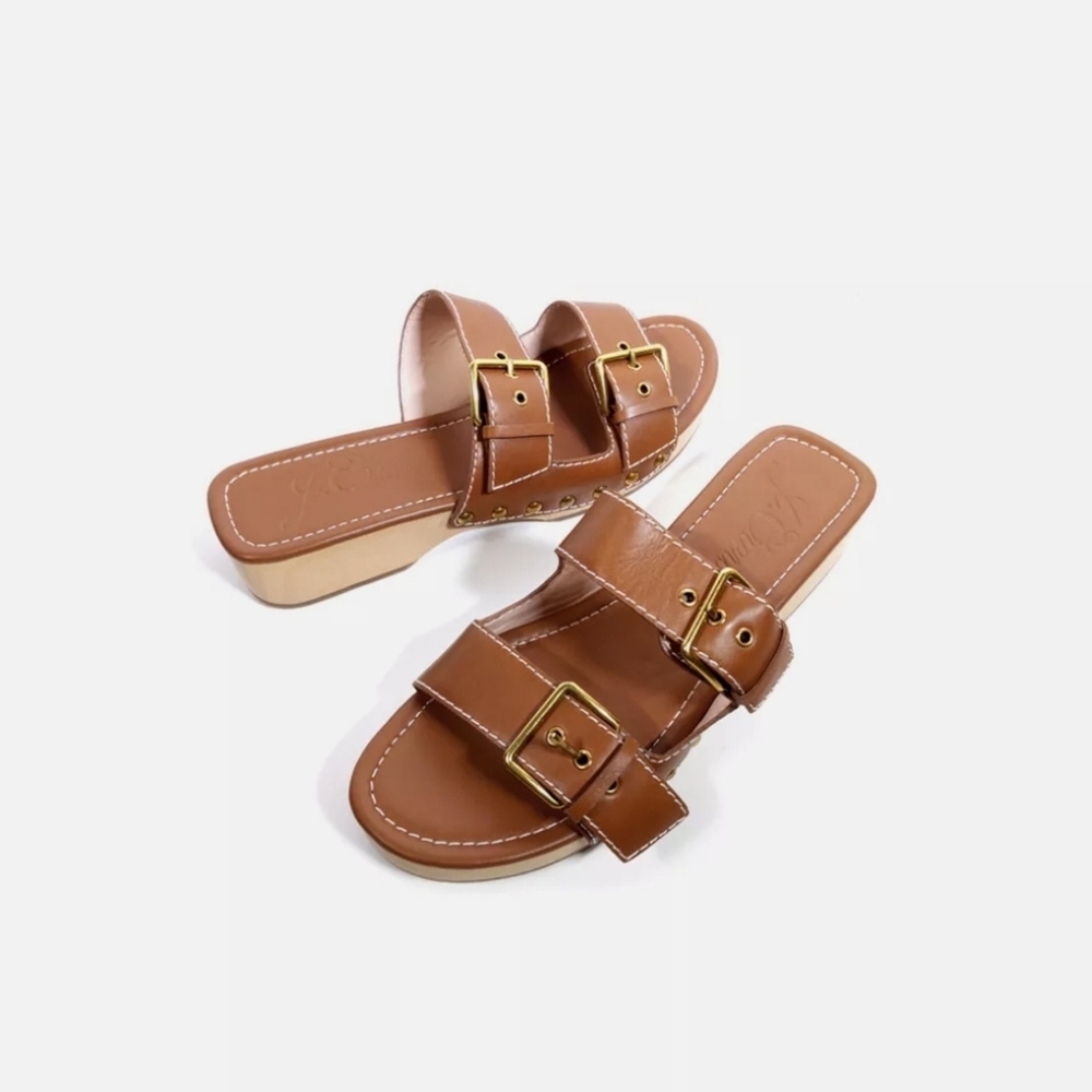 Jcrew Leather Double Buckle Wood Clogs Sandals: Size 8